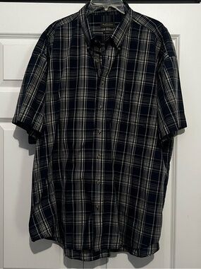 Van Heusen Navy Plaid Short Sleeve Button-Down Shirt 2XLT